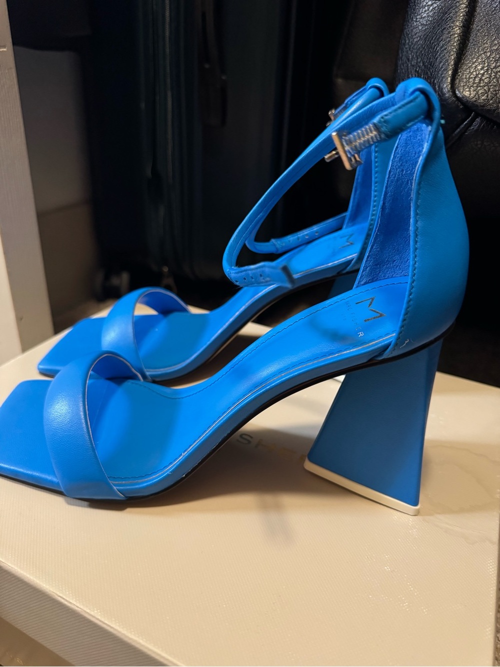 Marc Fisher Bright Blue Ankle-Strap Block Heel Sandals - Picture 4 of 7